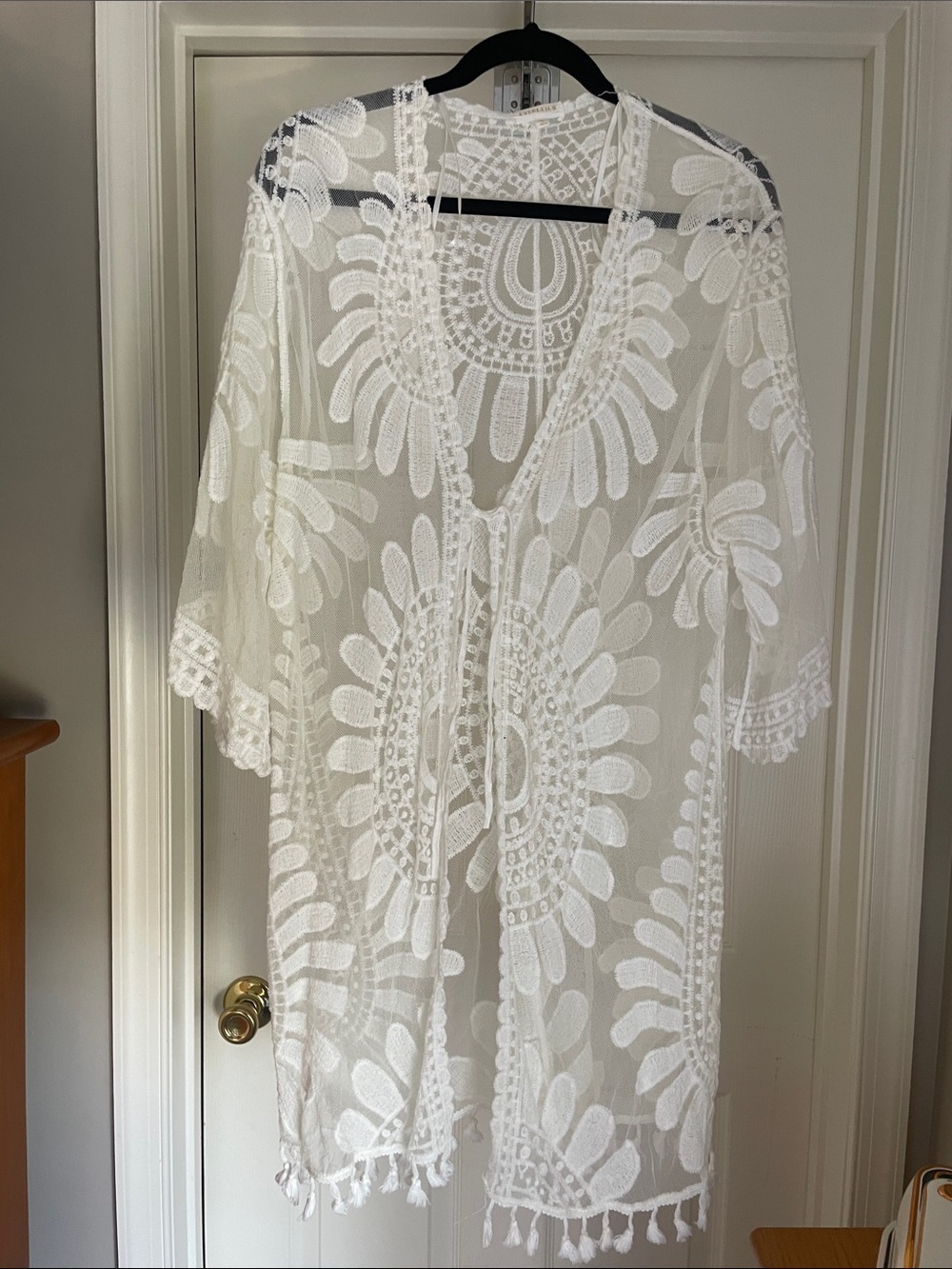 everleigh White Sheer Embroidered Kimono Cover